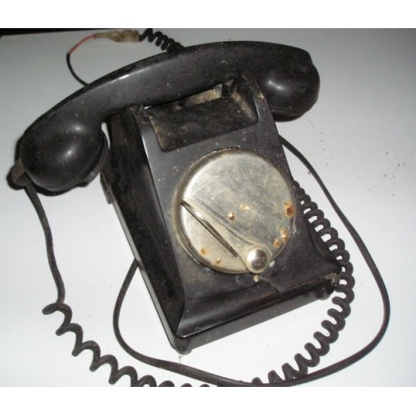 Téléphone ancien en bakélite noir, vintage déco 