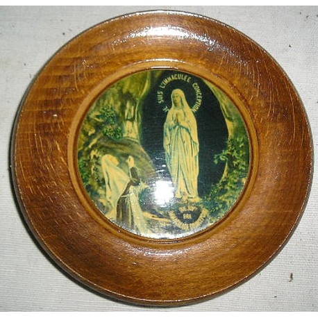 Cadre religieux Vierge de Lourdes ,  bois peint