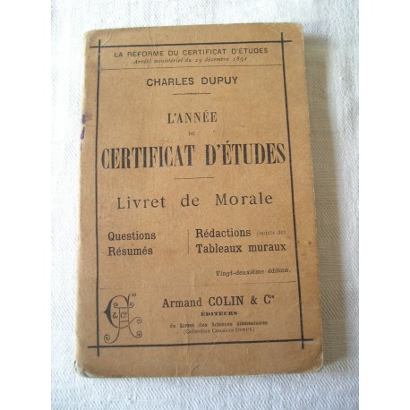 Livret de morale 1900, certificat d'études