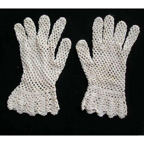 Gants anciens écrus au crochet, fait main 