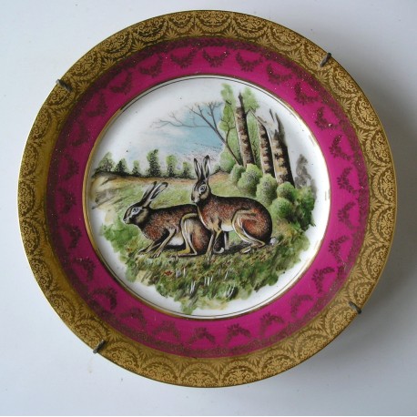 Assiette décorative porcelaine de Limoges, lièvres