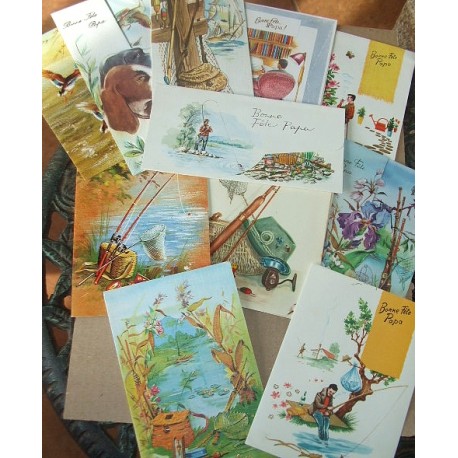 Lot de 14 cartes de Fête des Pères anciennes années 60