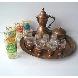 Service à thé marocain, en cuivre /verre