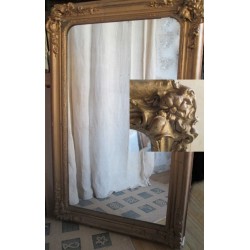 Miroir ancien bois et platre doré 115cm