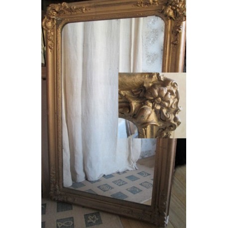 Miroir ancien bois et platre doré 115cm