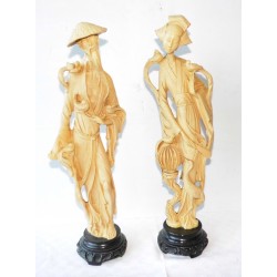 2 statuettes couple chinois 50cm en résine