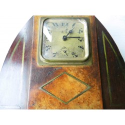 Réveil Pendule bois marqueterie ancienne -BAYARD (Lion passant)