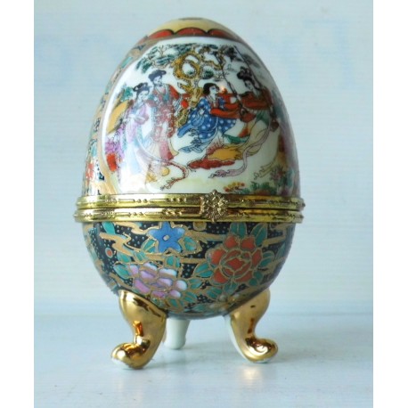 Coffret - oeuf porcelaine 12 cm, boite à bijou, bonbonnière, motif asiatique