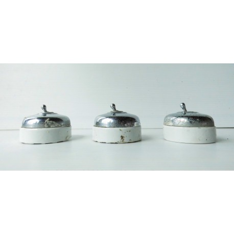 3 Interrupteurs anciens porcelaine et  alu 57mm