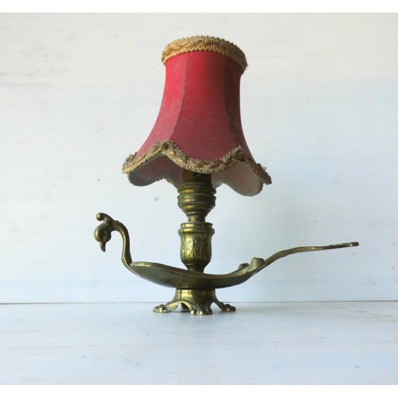 Lampe ancienne en cuivre bronze, oiseau paon Broc23