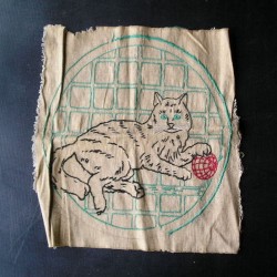 Tissu brodé -chat- pour sac ou coussin