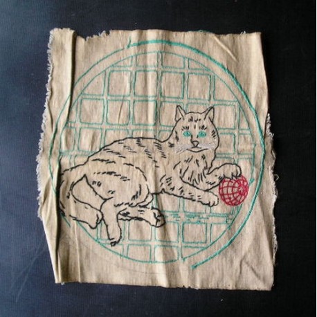 Tissu brodé -chat- pour sac ou coussin