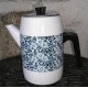 Cafetière métallique, fleurs bleues, vintage