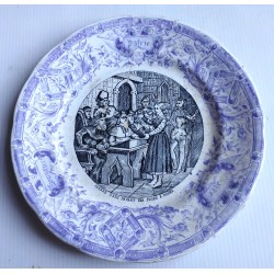 Assiette parlante "Jeanne d'Arc devant ses juges à Rouen" Digoin. 20cm