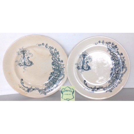 2 assiettes anciennes "L" de  LONGWY
