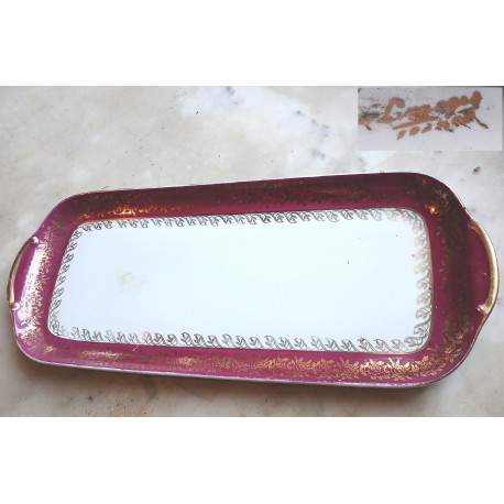 Plat rectangle rouge et or, Porcelaine de Limoges