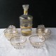 Carafe  et 10 coupes anciennes, filet or, années 40-50