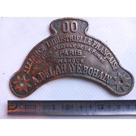 Plaque voiture DELAHAYE BOHAIN  Alliance industrielle française PARIS