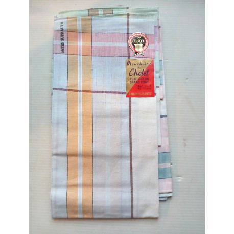 6 mouchoirs anciens  de Cholet, neufs 35cm. pub "pâtes supralta" tamponnée