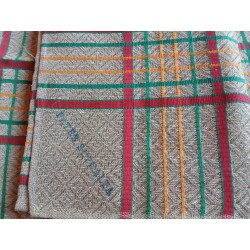 Lot de 9 torchons anciens en métis lin damassé, neufs