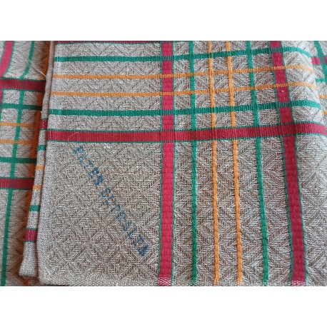 Lot de 9 torchons anciens en métis lin damassé, neufs