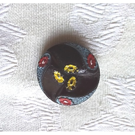Joli bouton ancien en céramique peint , 20mm