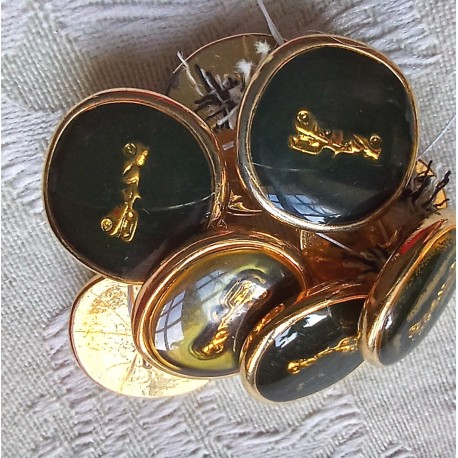 LOT de 9 boutons anciens vintage , noir et doré, 15mm, mercerie