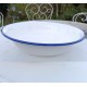 Bassine en tôle émaillée blanche, liseret bleu