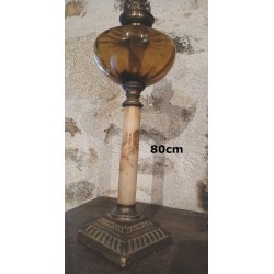 Lampe à pétrole 80cm, en onyx, couleur ambre et verre en cristal de Gouzon