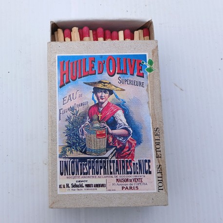 Boites d'allumettes HUILE D'OLIVE Union des propriétaires de Nice, collection vieilles affiches N°15, pleine