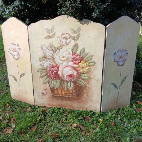 Paravent décor à 3 feuilles de cheminée ou autre, en bois peint. hauteur 80cm