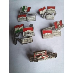 5 Pin's MARLBORO grand prix 1991 Monaco, Mexico, Monréal, Budapest