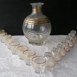 Carafe-verres-Service à liqueur ancien, filet or, années 40-50