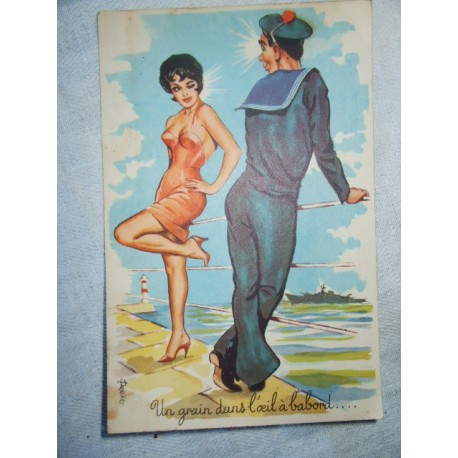 Carte postale ancienne marin et pin-up